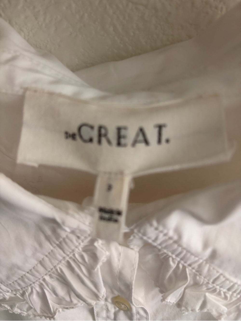 THE GREAT. White Ruffled-Collar Button Front Blouse - Picture 3 of 8